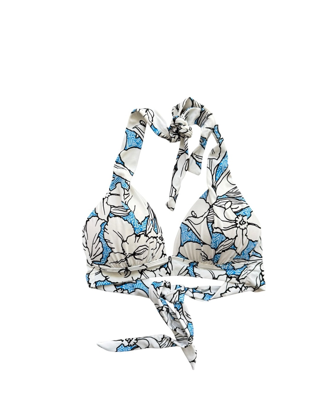 Urban Sea Floral Halter Bikini Top in White and Light Blue Size S